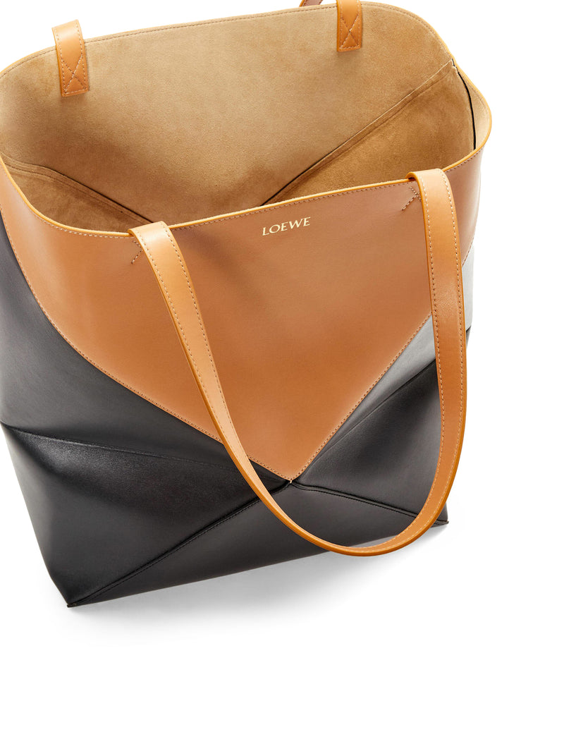 Puzzle Fold Tote XL bag in shiny calfskin
