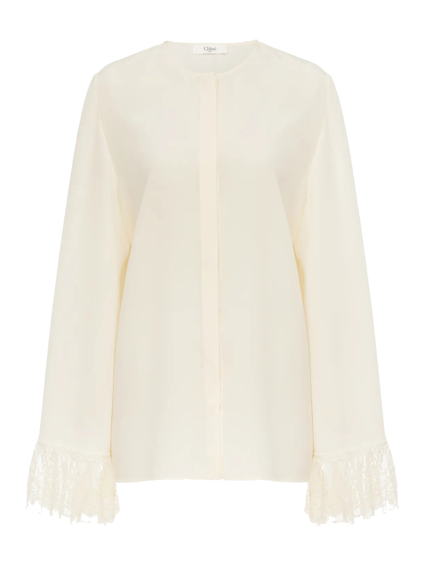 Flowing blouse without collar in crêpe de chine