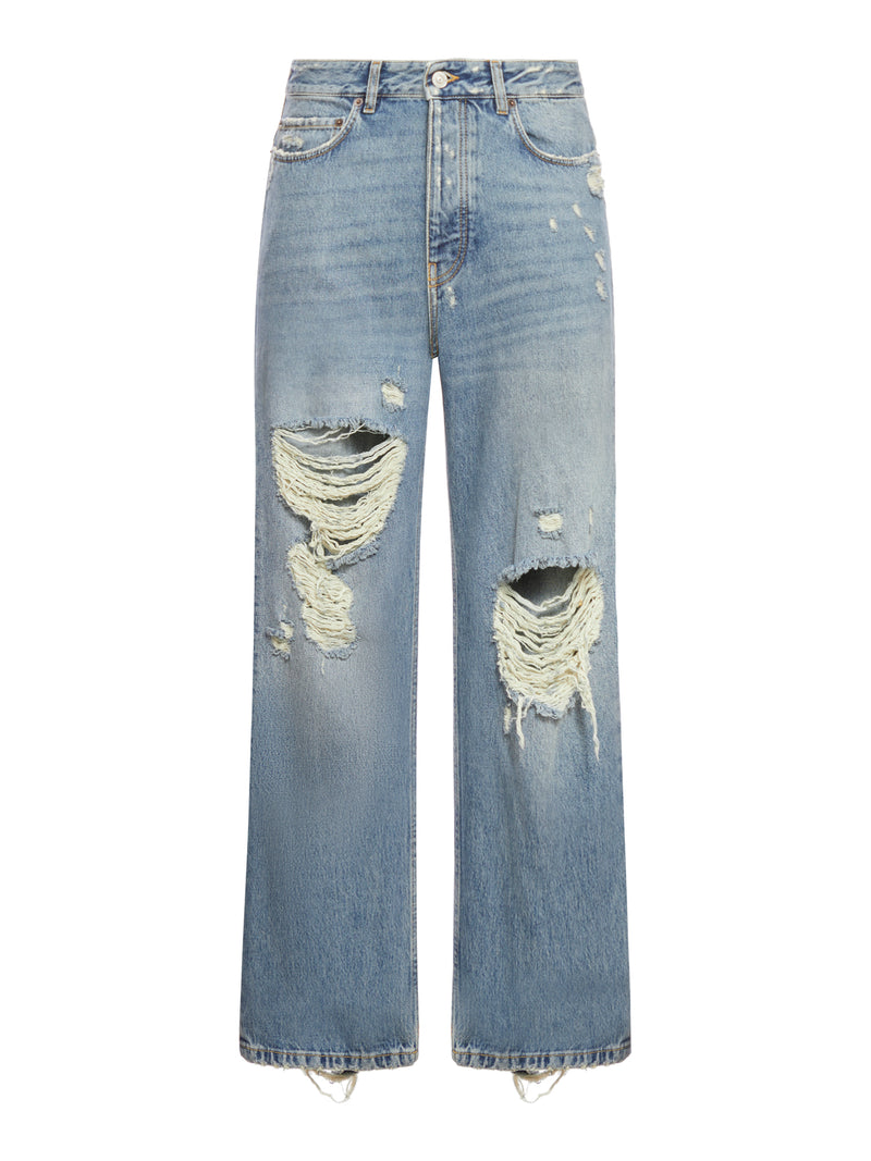 ripped straight-leg jeans