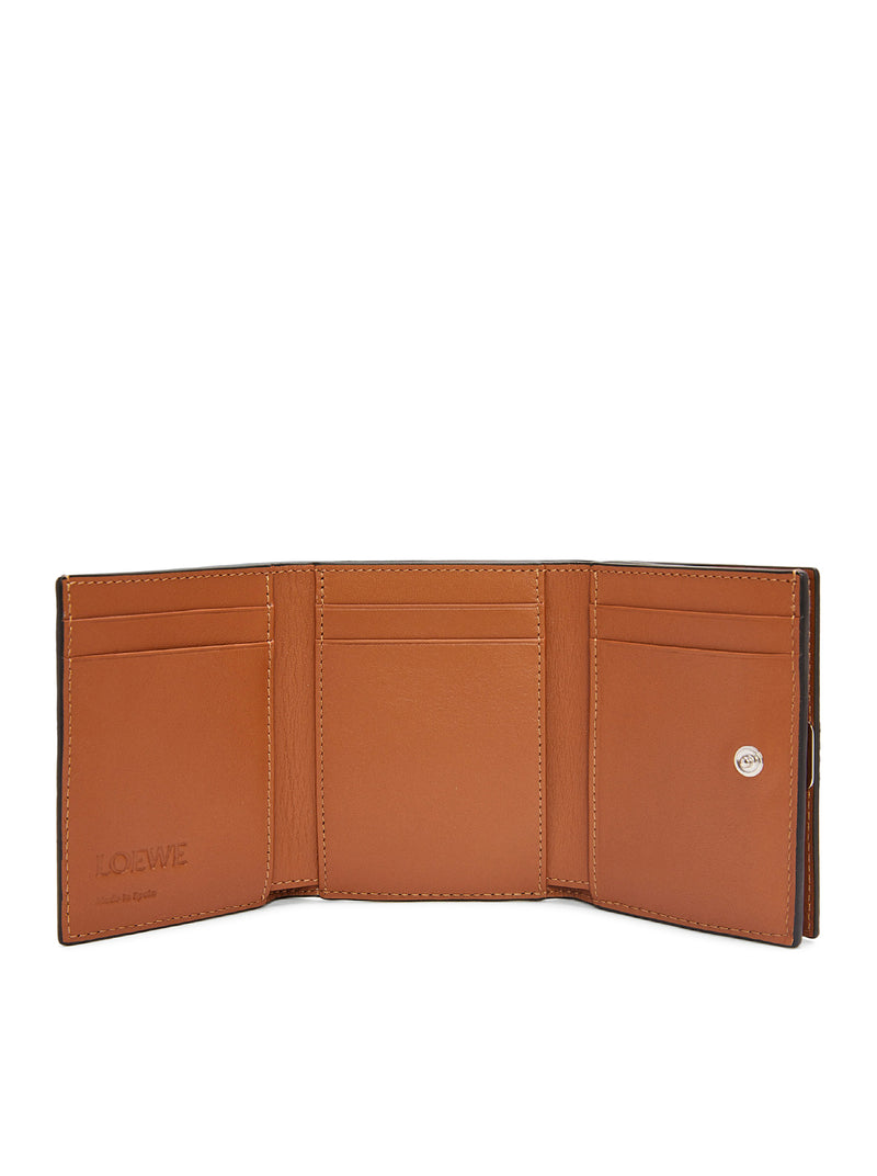 Anagram trifold wallet in pebble grain calfskin