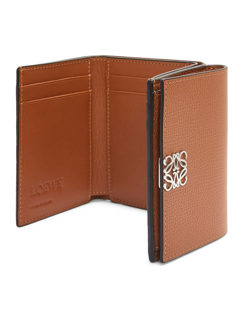 Anagram trifold wallet in pebble grain calfskin