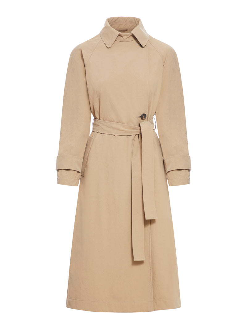 Techno canvas trench coat with shiny details on the cuffs