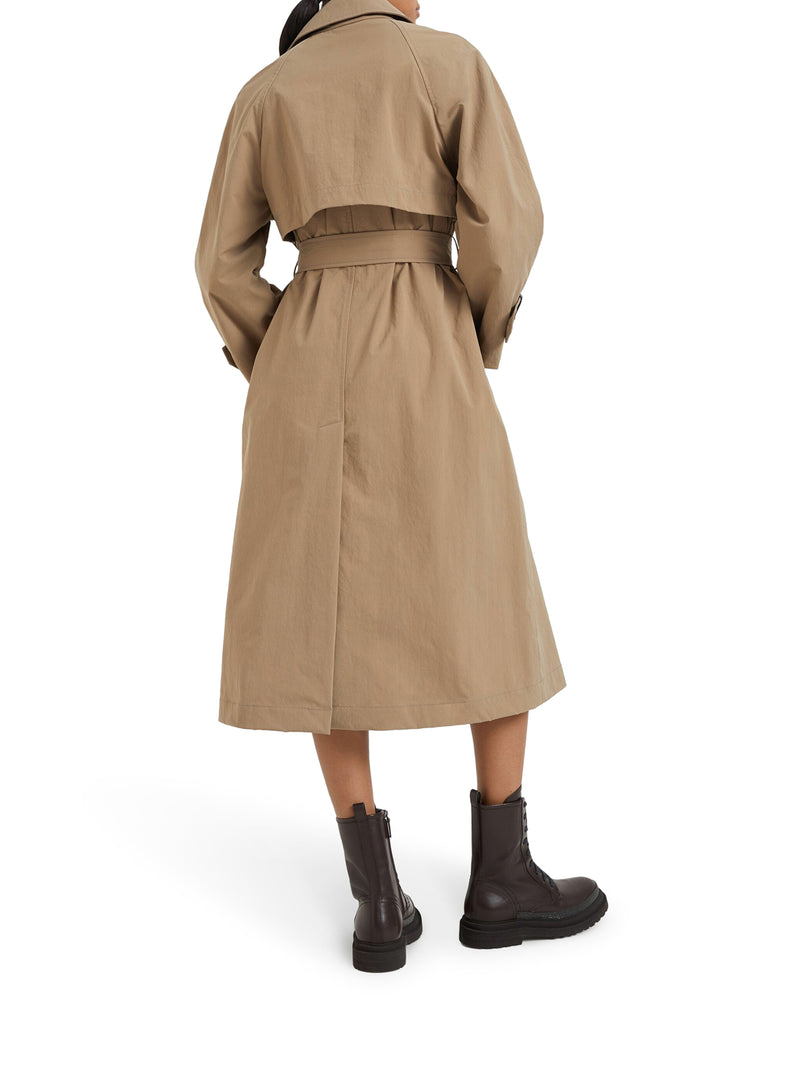 Techno canvas trench coat with shiny details on the cuffs