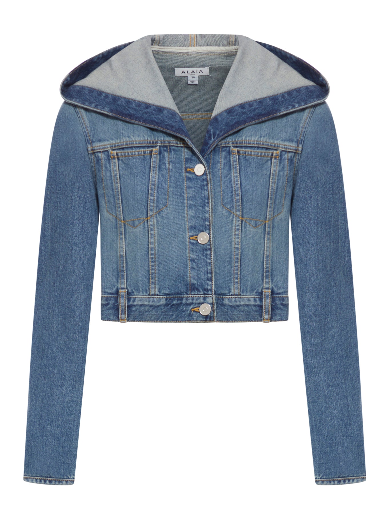 DENIM CROP HOODED JACKET