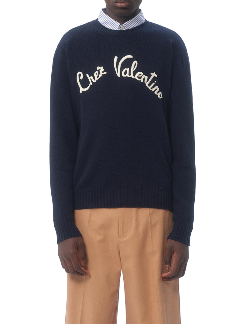 CREWNECK WOOL SWEATER WITH CHEZ VALENTINO EMBROIDERY