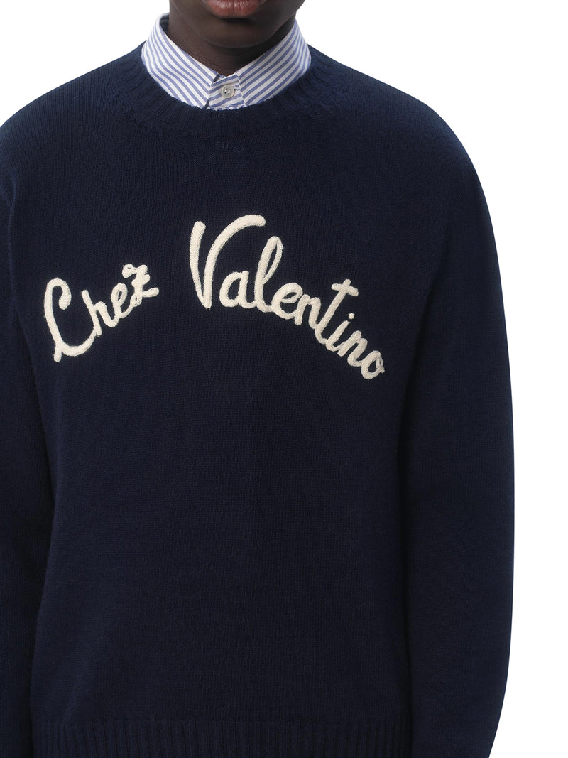 CREWNECK WOOL SWEATER WITH CHEZ VALENTINO EMBROIDERY