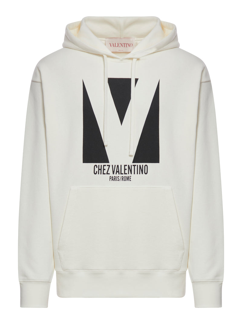 COTTON HOODIE WITH CHEZ VALENTINO PRINT