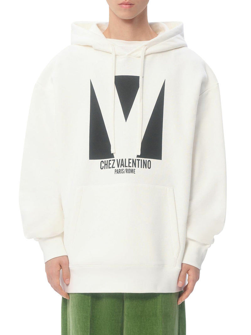 COTTON HOODIE WITH CHEZ VALENTINO PRINT