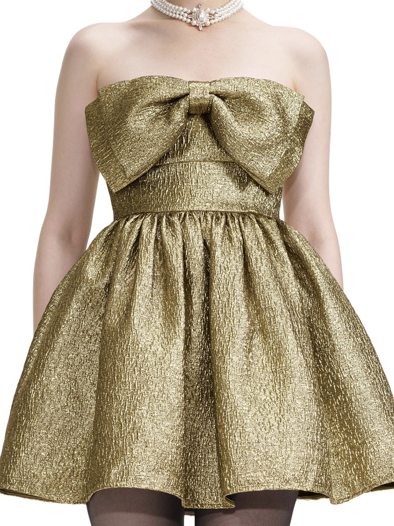 GOLD METALLIC JACQUARD MINI DRESS