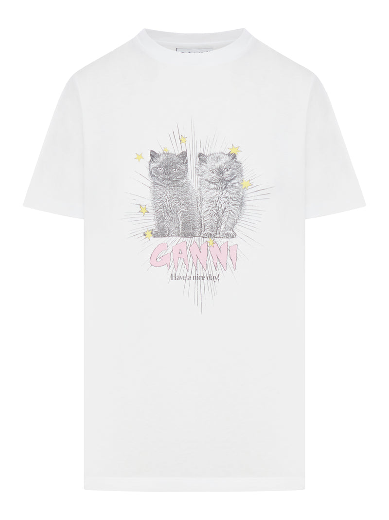 WHITE BASIC JERSEY KITTENS RELAXED T-SHIRT