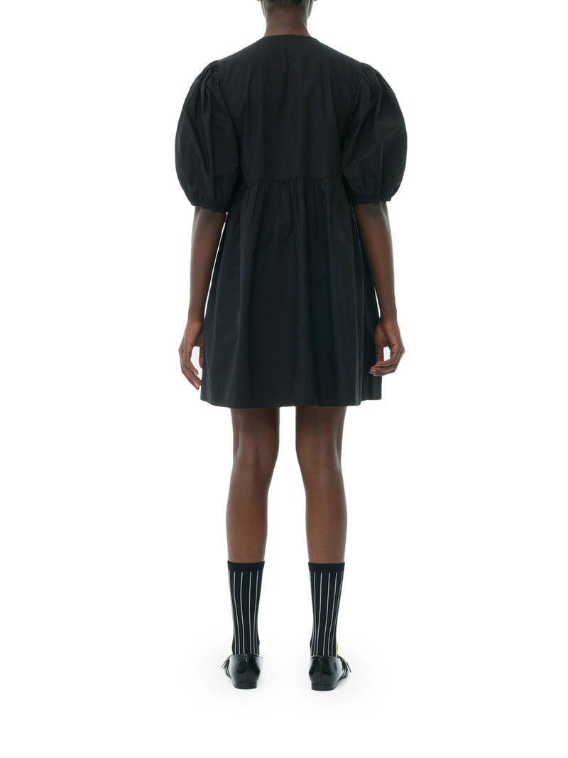 BLACK COTTON POPLIN TIE STRING MINI DRESS