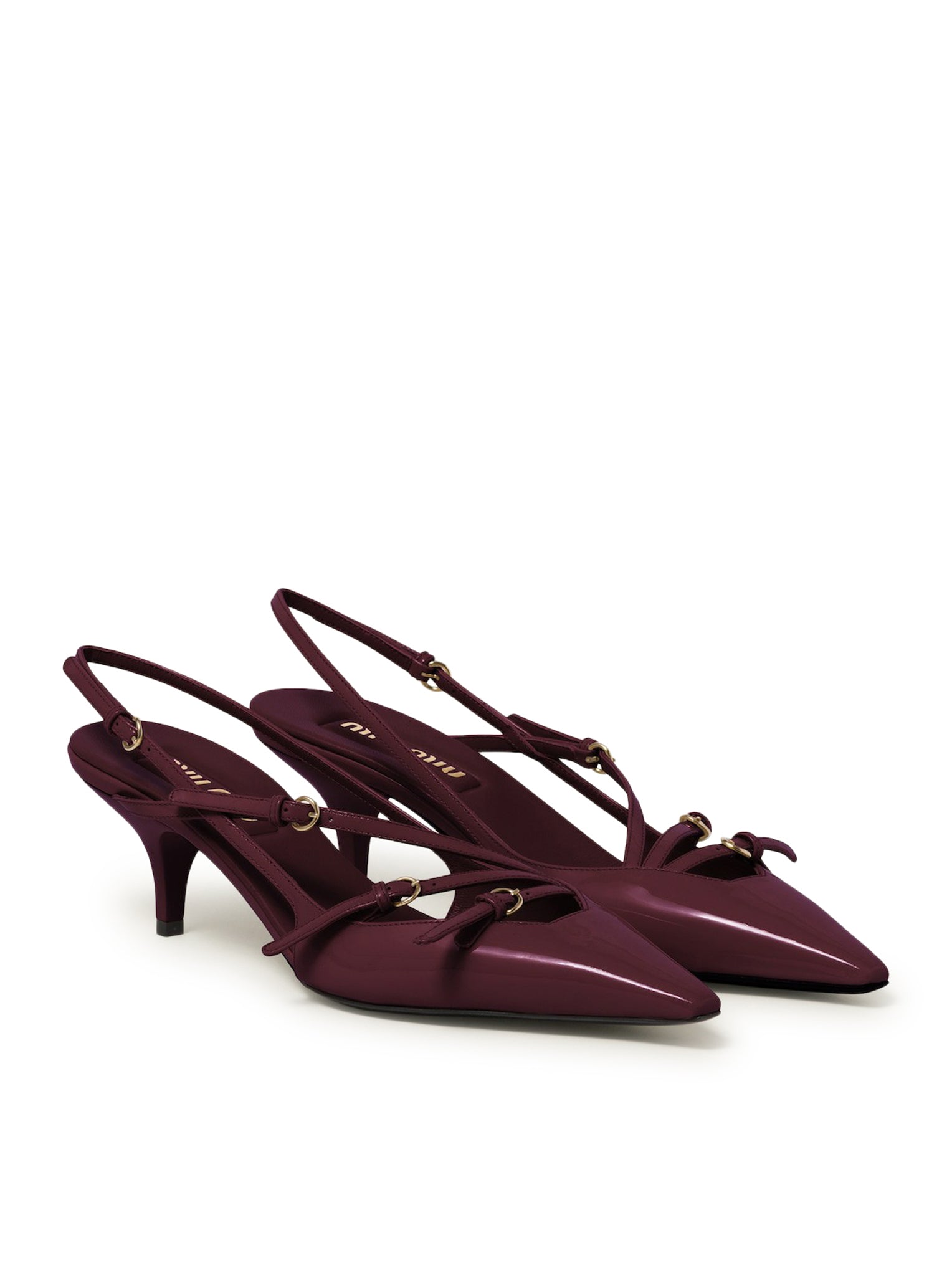 Patent leather slingback pumps with buckles