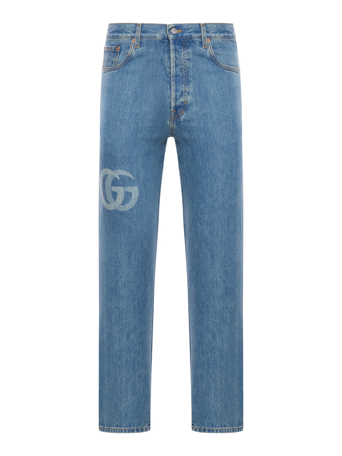 DENIM PANTS WITH LASER-CUT DOUBLE G