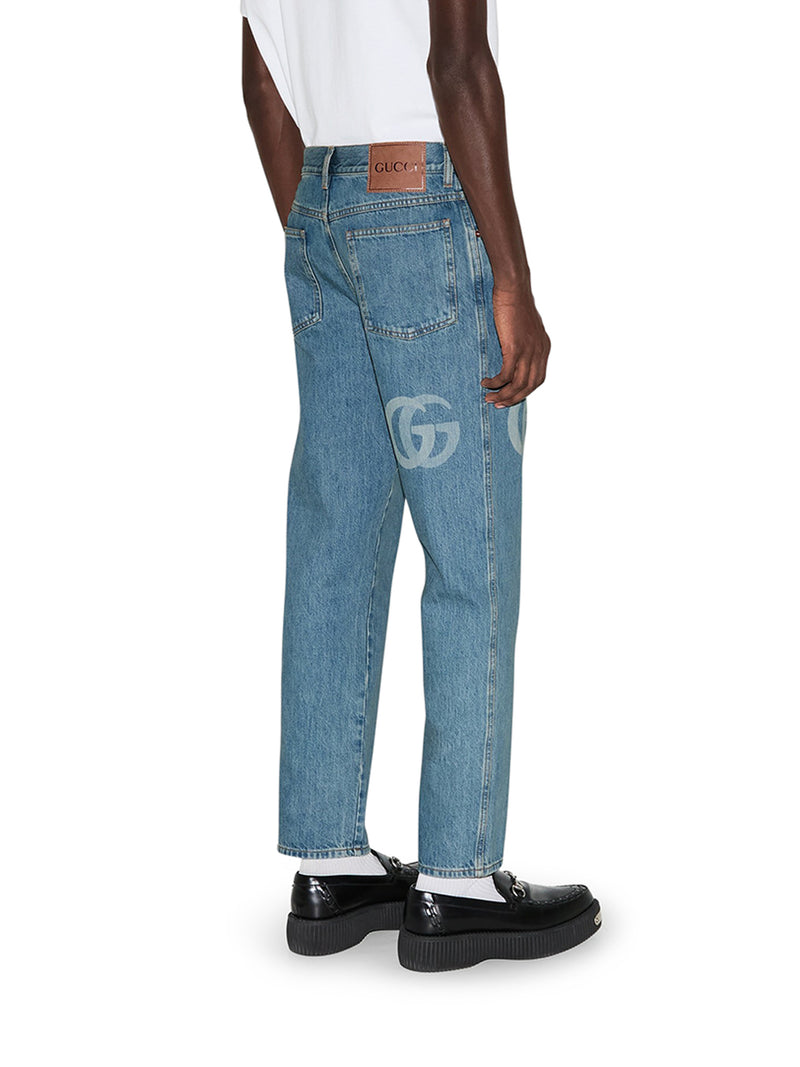 DENIM PANTS WITH LASER-CUT DOUBLE G