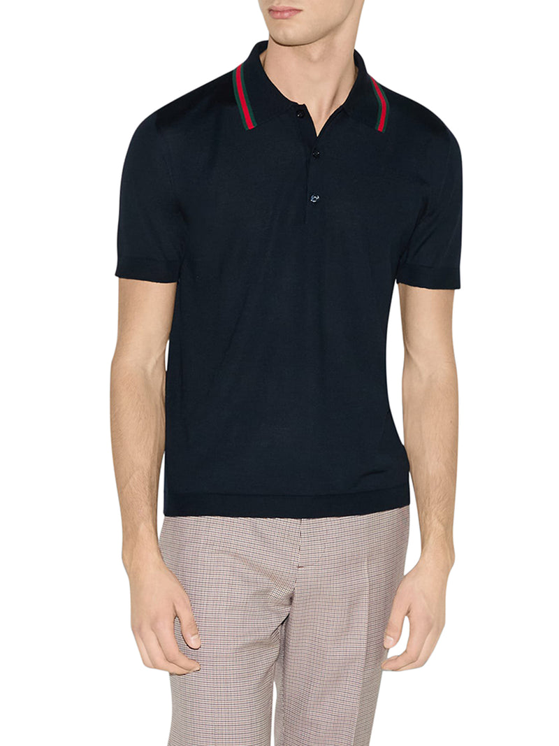 KNITTED WOOL POLO WITH WEB PATTERN