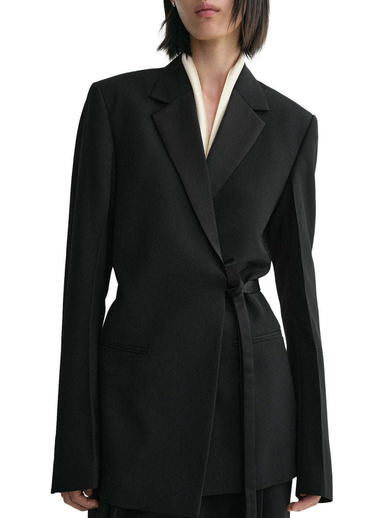 WRAP BLAZER WITH SATIN LAPEL