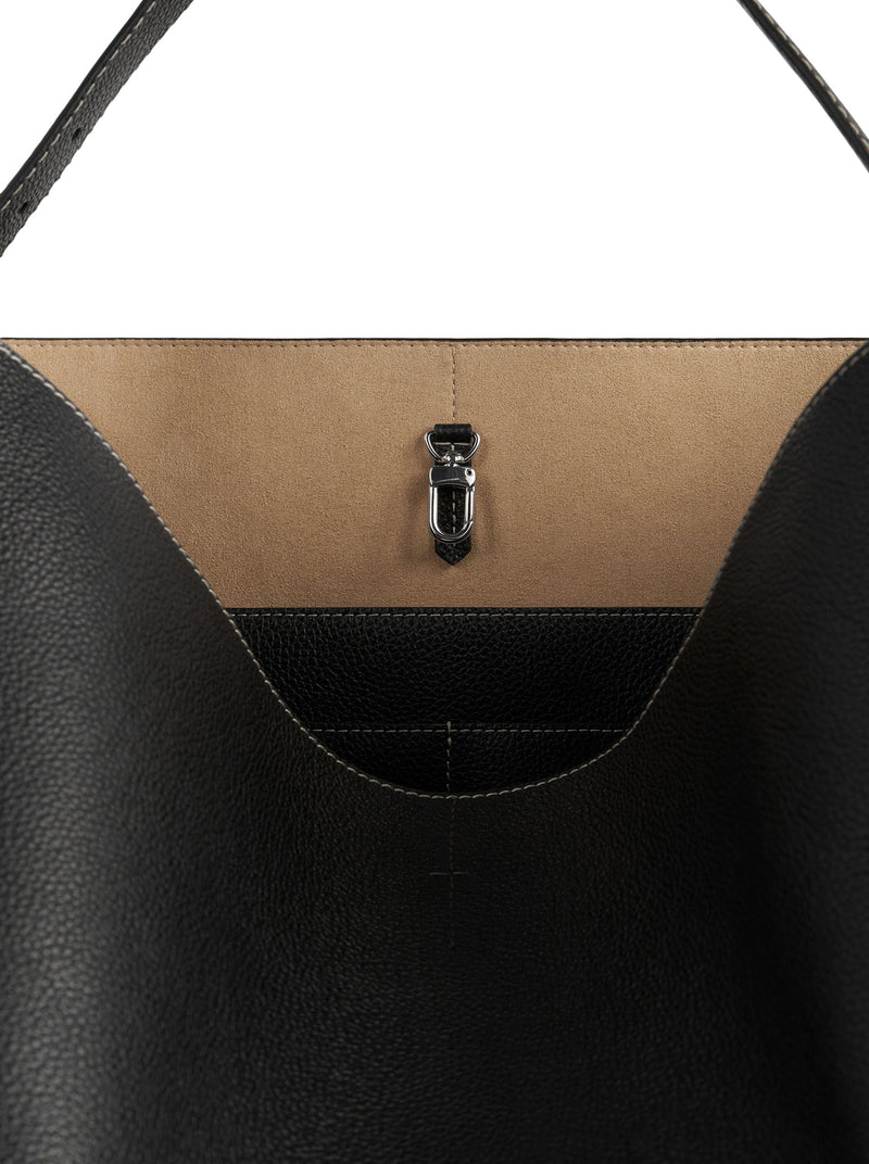 Belted tote black grain