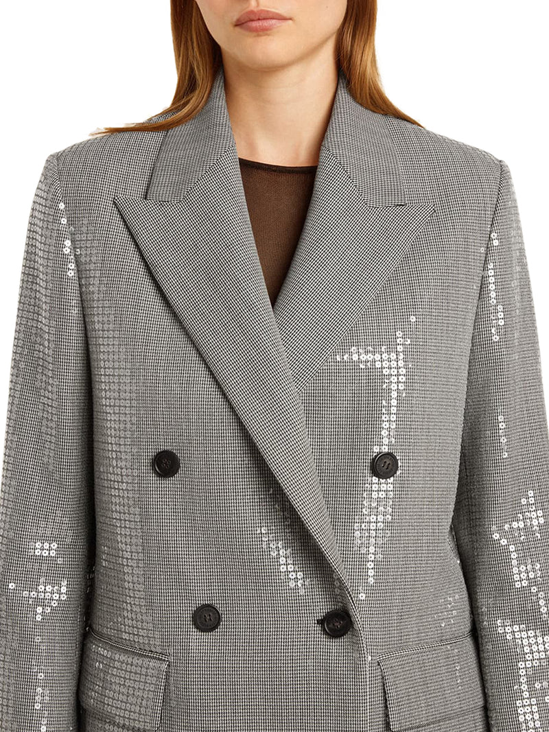 DOUBLE BREASTED JACKET IN MICRO PIED DE POULE AND SEQUINS