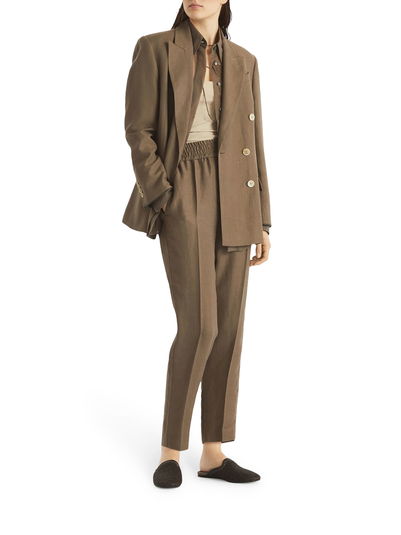 BAGGY PULL-UP TROUSERS IN VISCOSE AND LINEN