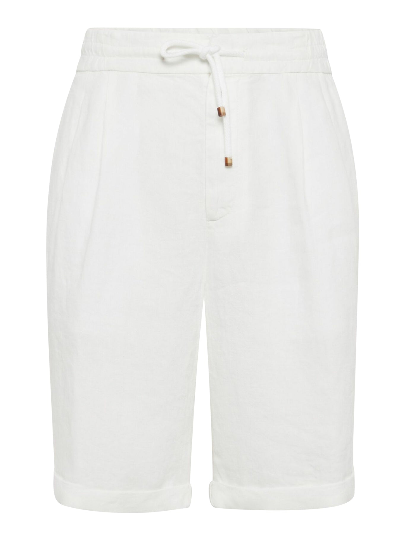 GARMENT DYED LINEN GABARDINE BERMUDA SHORTS WITH DRAWSTRING AND DARTS