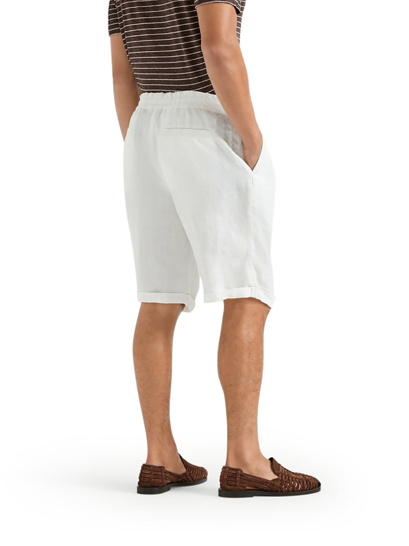 GARMENT DYED LINEN GABARDINE BERMUDA SHORTS WITH DRAWSTRING AND DARTS