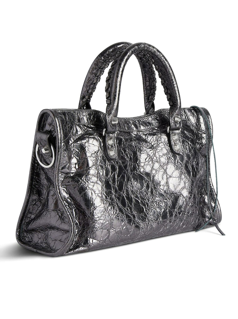 LE CITY SMALL METALLIC WOMEN`S BAG IN STEEL GREY