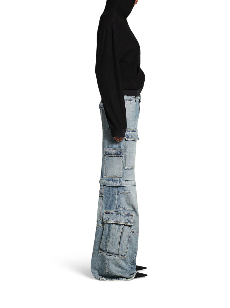 WOMEN`S FLARED CARGO PANTS IN BLUE