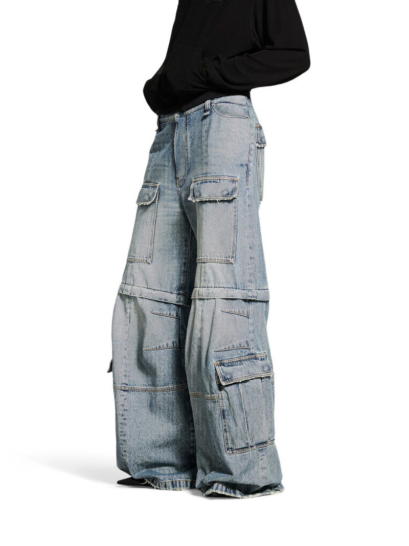 WOMEN`S FLARED CARGO PANTS IN BLUE