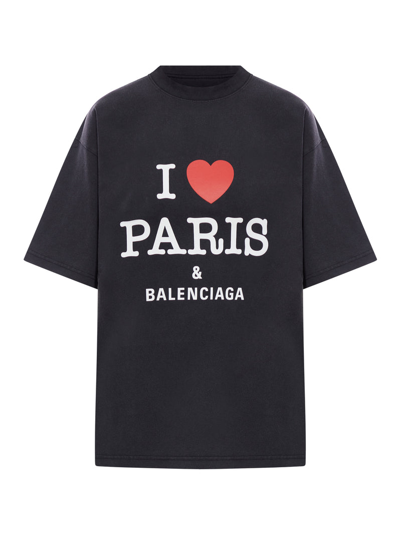 I LOVE PARIS & BALENCIAGA MEDIUM FIT T-SHIRT IN BLACK WASH