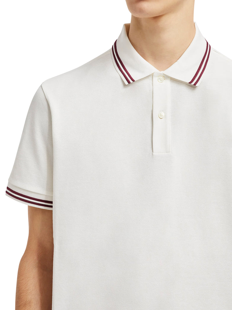 STRIPED TRIM COTTON PIQUET POLO SHIRT