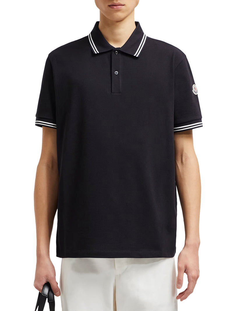 STRIPED TRIM COTTON PIQUET POLO SHIRT