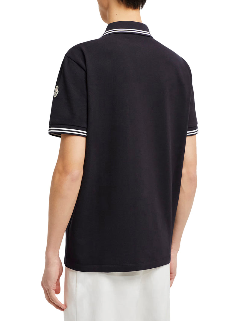 STRIPED TRIM COTTON PIQUET POLO SHIRT