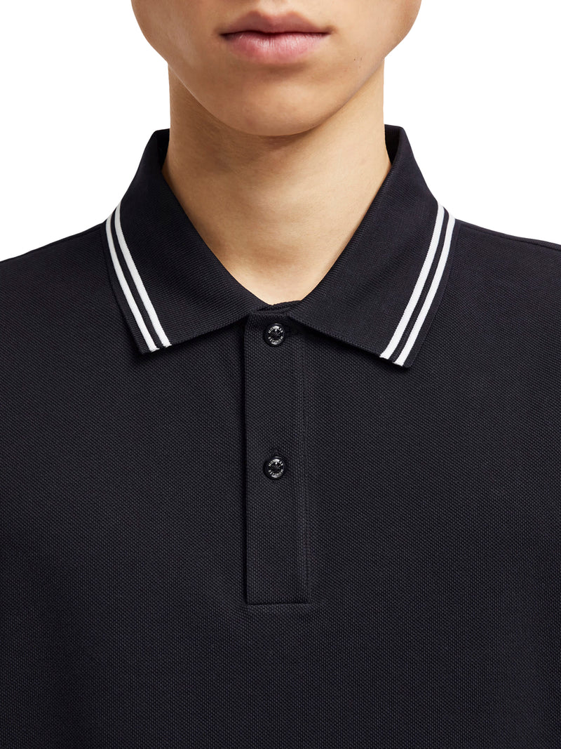 STRIPED TRIM COTTON PIQUET POLO SHIRT