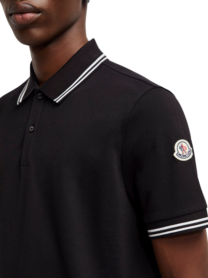 STRIPED TRIM COTTON PIQUET POLO SHIRT