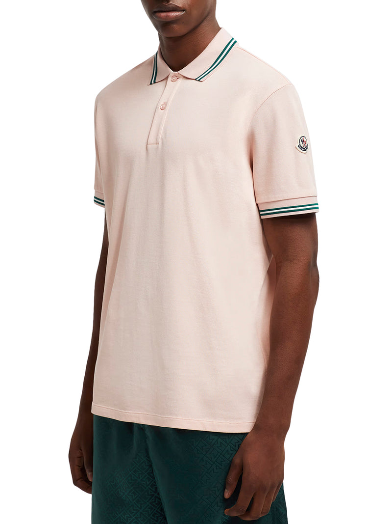 STRIPED TRIM COTTON PIQUET POLO SHIRT