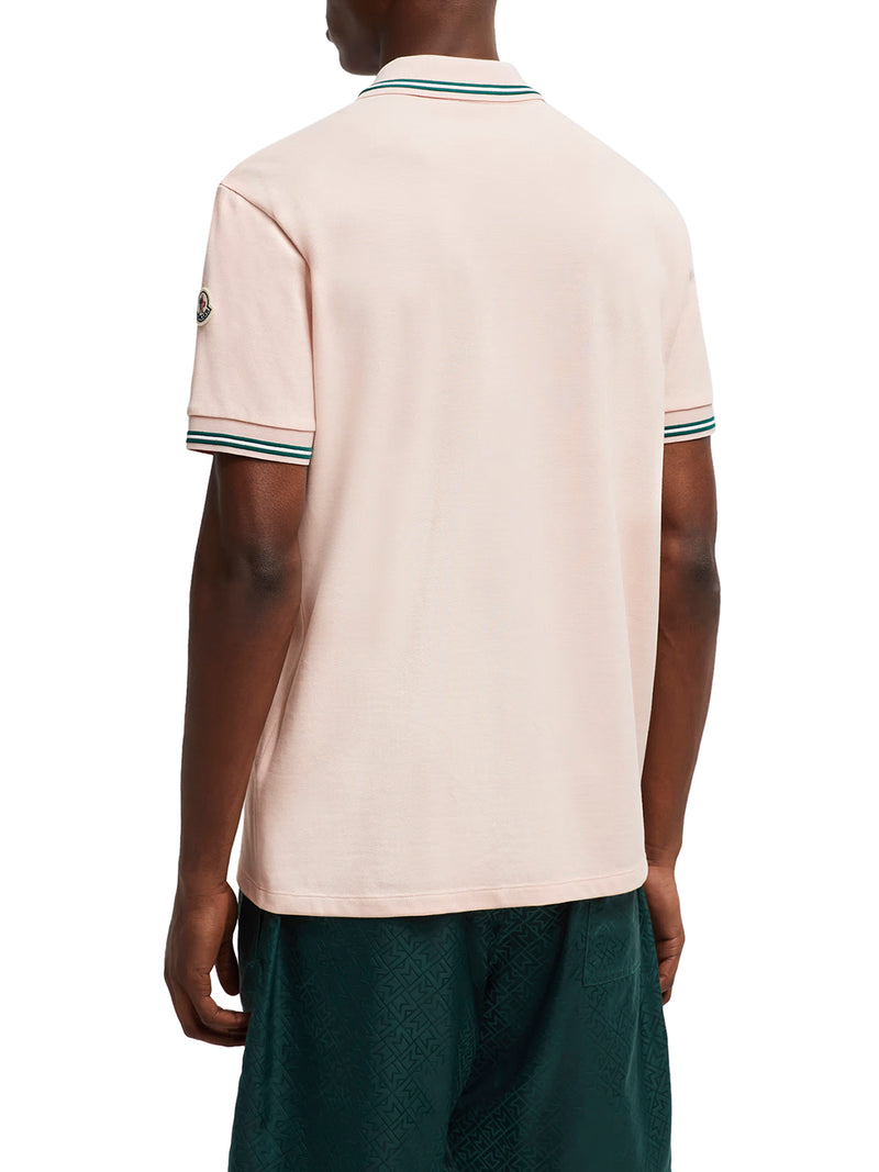 STRIPED TRIM COTTON PIQUET POLO SHIRT