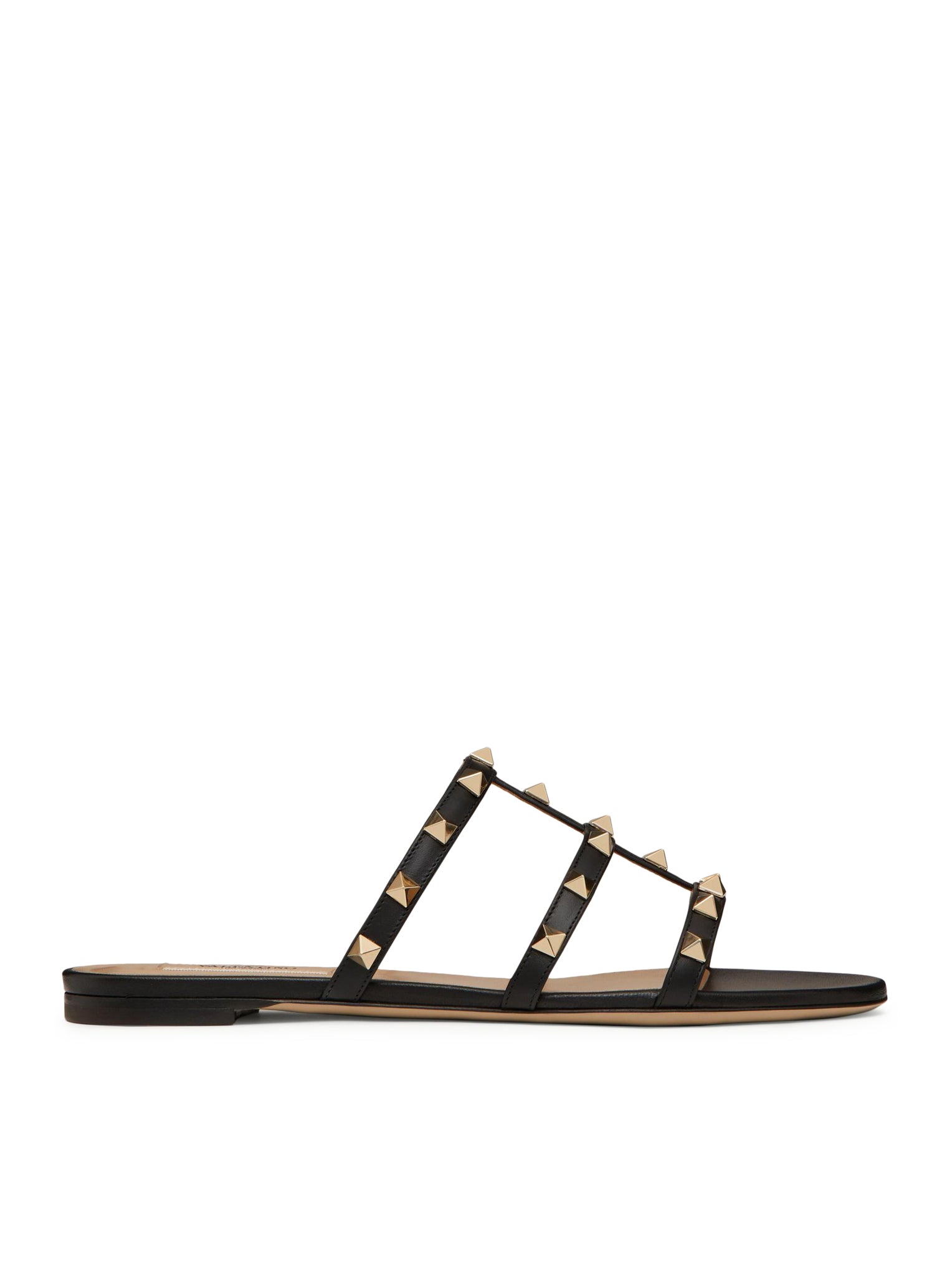 ROCKSTUD LOW SLIDER SANDAL IN CALFSKIN