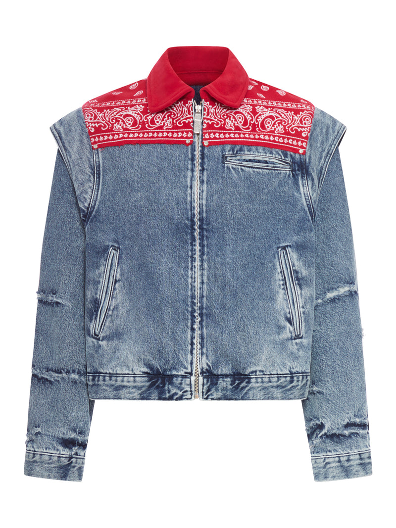 DENIM CAPE JACKET WITH BANDANA EFFECT