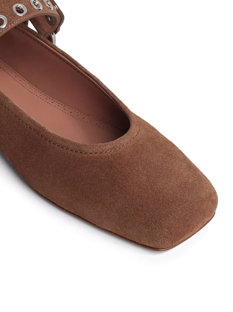 FLAT BIKER BALLERINAS IN SUEDE