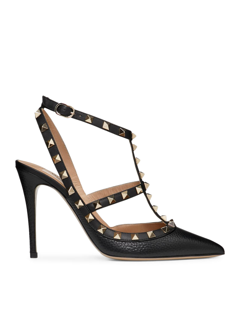 ROCKSTUD GARNET CALFSKIN STRAPS PUMPS 100MM
