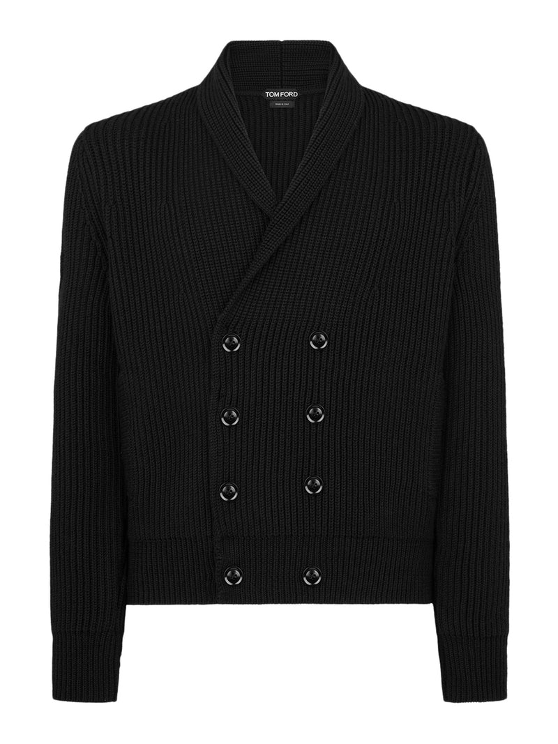 WOOL SILK SHAWL COLLAR CARDIGAN