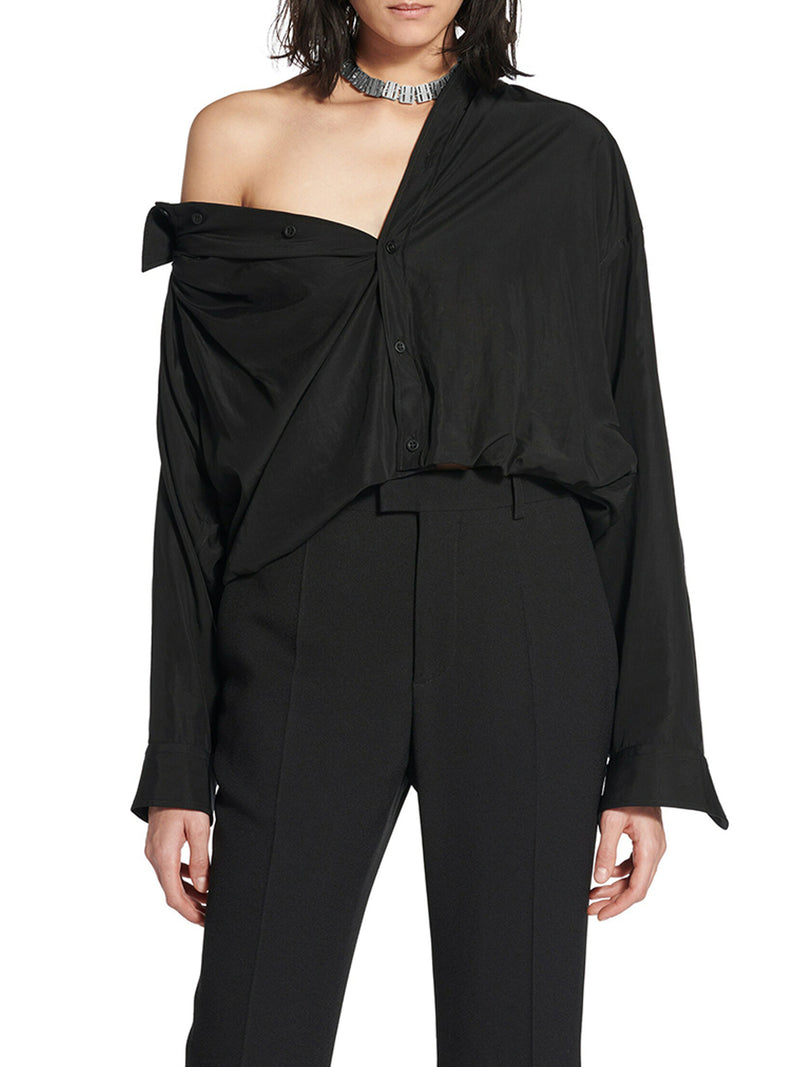 ONE SHOULDER SHIRT IN FLUID POPLIN