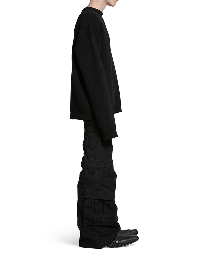 BLACK DOUBLE-FACE WOOL KNIT SWEATER