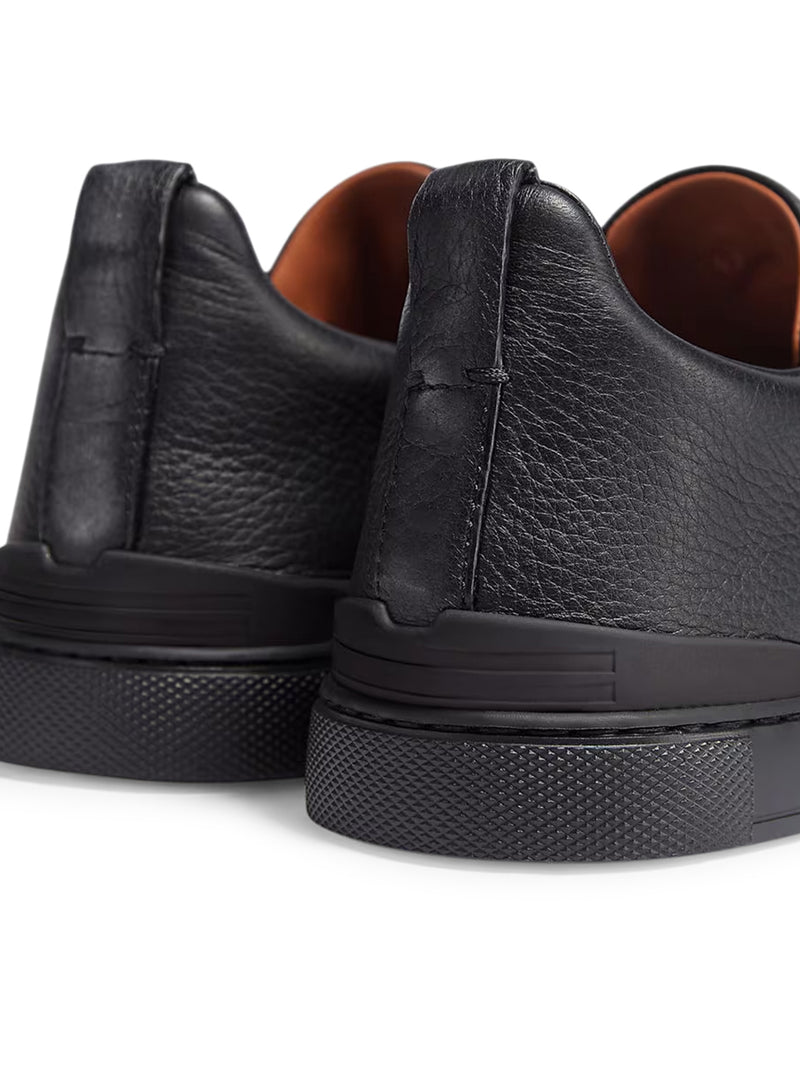TRIPLE STITCH SNEAKERS IN BLACK DEERSKIN