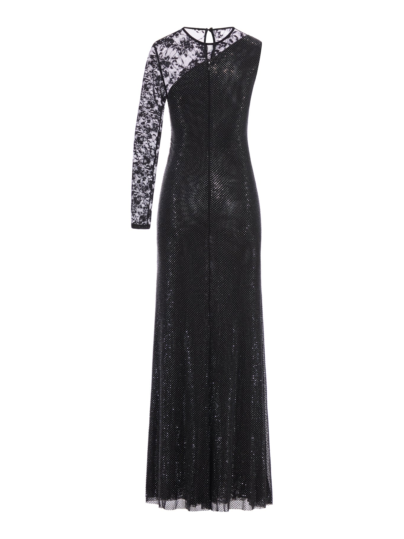 DRESS WITH RHINESTONE AND LACE SLEEVES