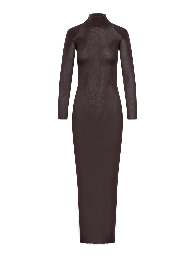 BROWN VISCOSE KNIT MAXI DRESS
