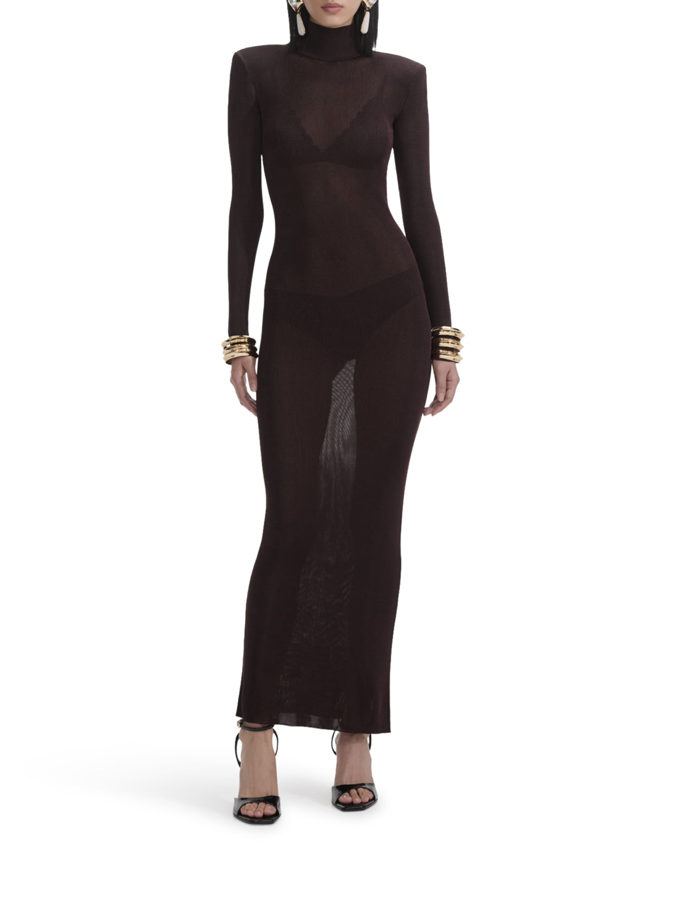 BROWN VISCOSE KNIT MAXI DRESS