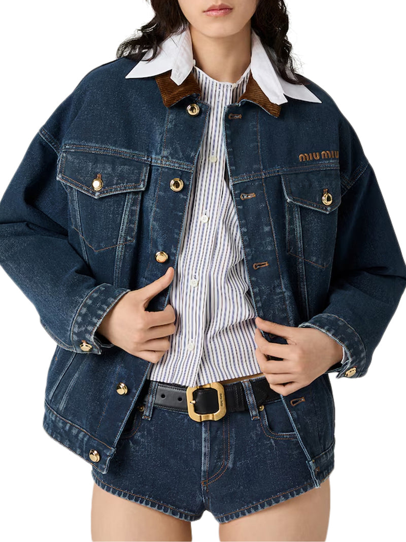 FLOCKED DENIM AND VELVET BLOUSON