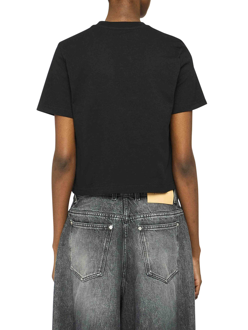 PANELLED CROPPED T-SHIRT WITH ANCHOR EMBROIDERY