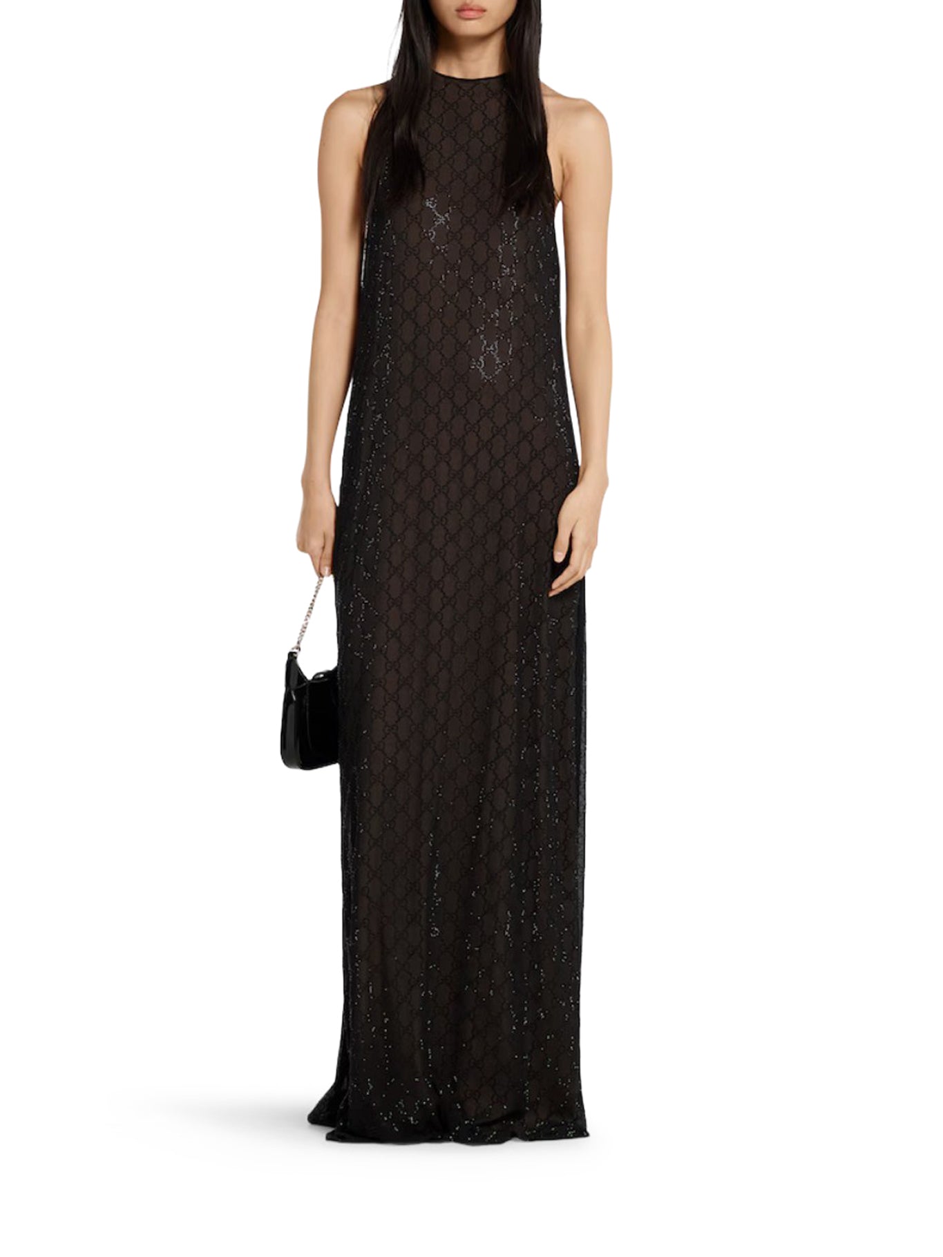 SILK GEORGETTE DRESS WITH "GG" MONOGRAM